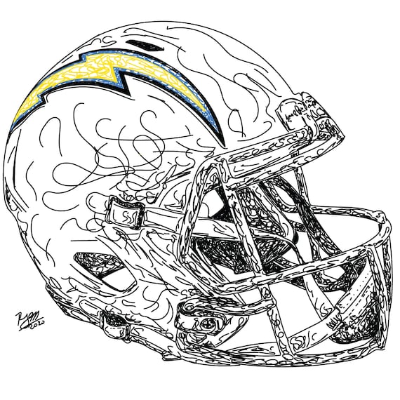 Los angeles chargers helmet drawing digital download with color