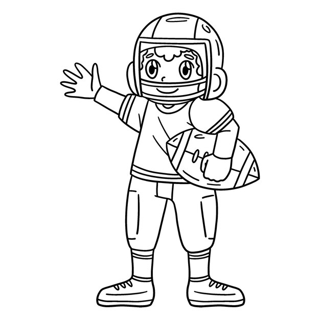 Premium vector a cute and funny coloring page of an american football player provides hours of coloring fun for children to color this page is very easy suitable for little kids