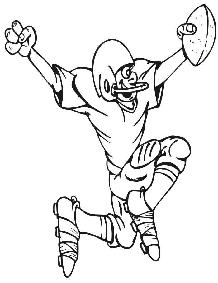 Football coloring page football player jumping celebrating