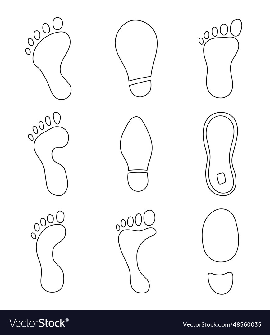 Different human footprints coloring page vector image