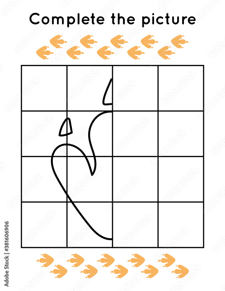 Educational game for children plete the picture outline dinosaur footprint coloring page printable worksheet for learn drawing vector