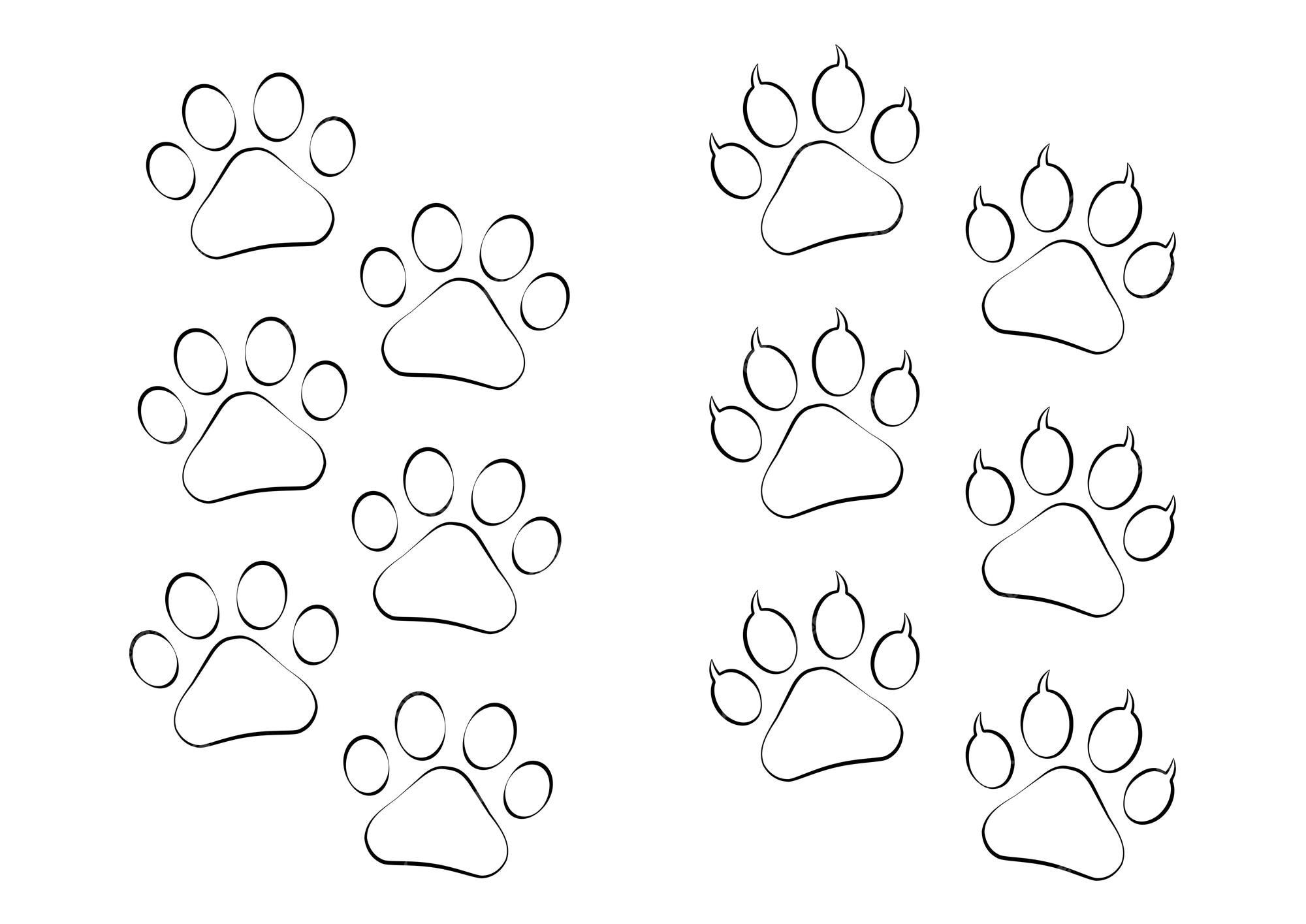 Premium vector black and white cat and dog footprints icon coloring page