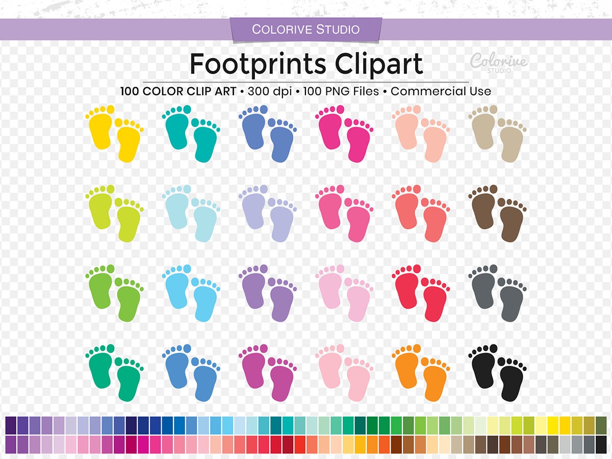 Footprint clipart rainbow colors cute baby steps foot fun foot steps png illustration planner stickers personal and mercial use