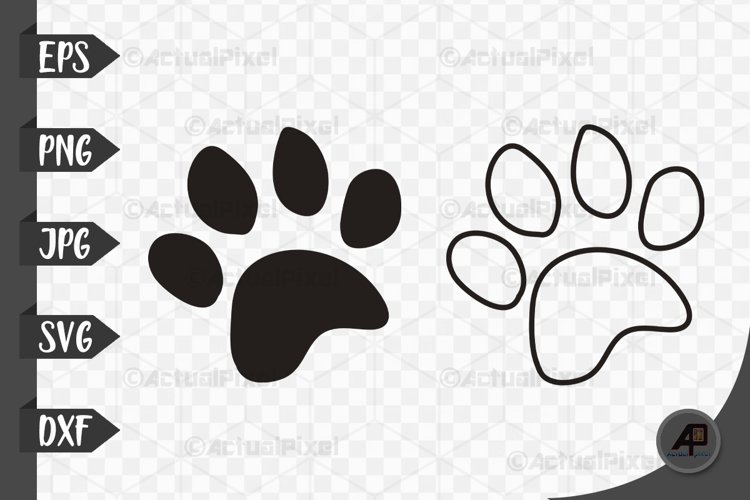 Paw print outline with clipart coloring page