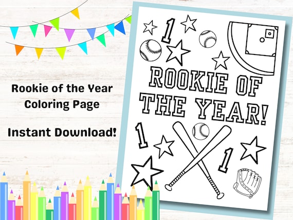 Rookie of the year coloring page for kids birthday party baseball birthday party activity kids party printable coloring page year old