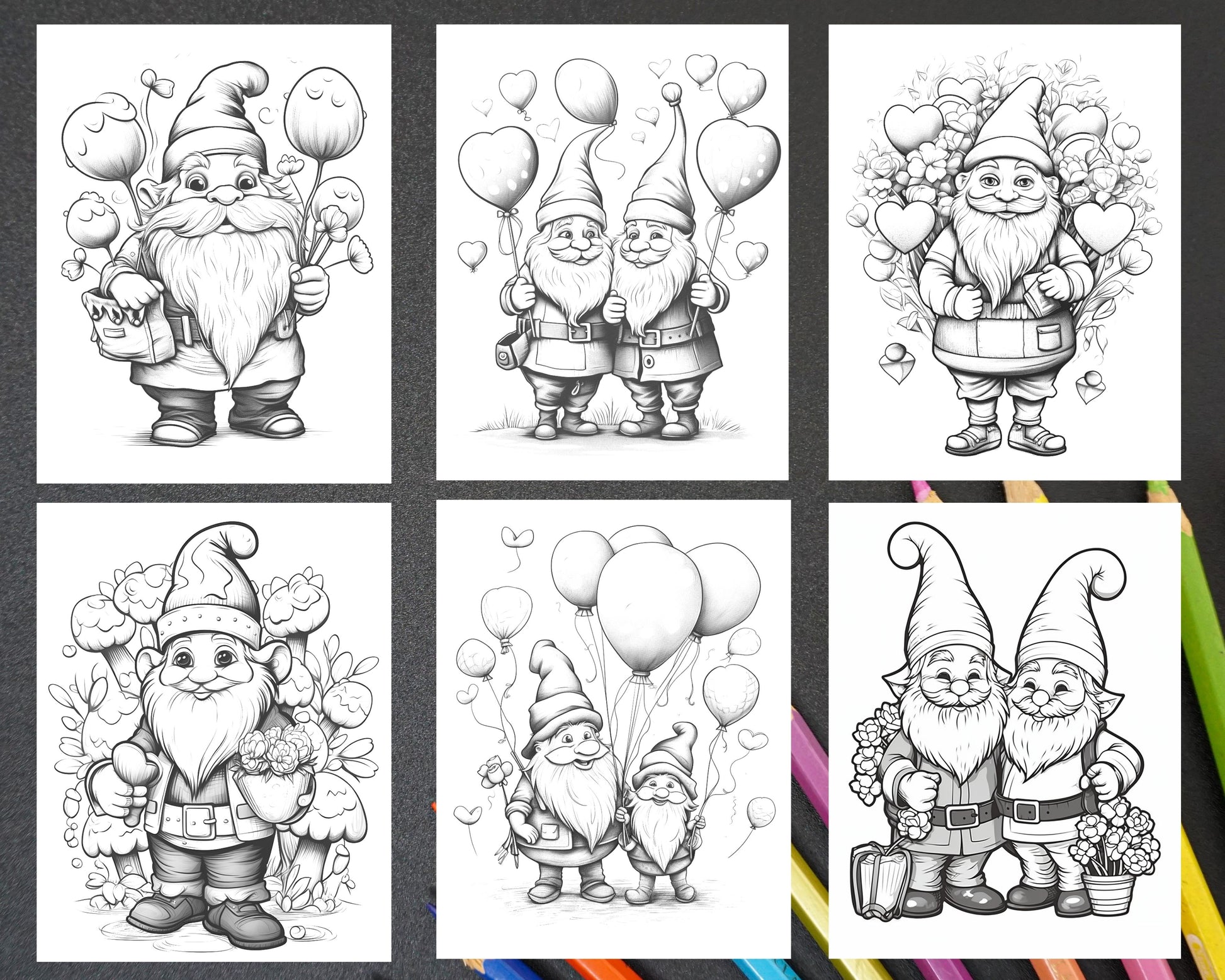 Gnome love coloring pages printable for adults grayscale coloring â coloring