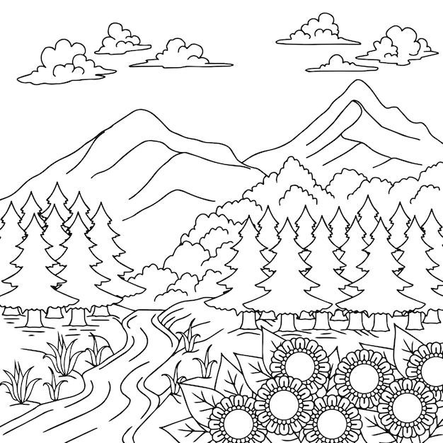 Premium vector design vector coloring page landscape nature