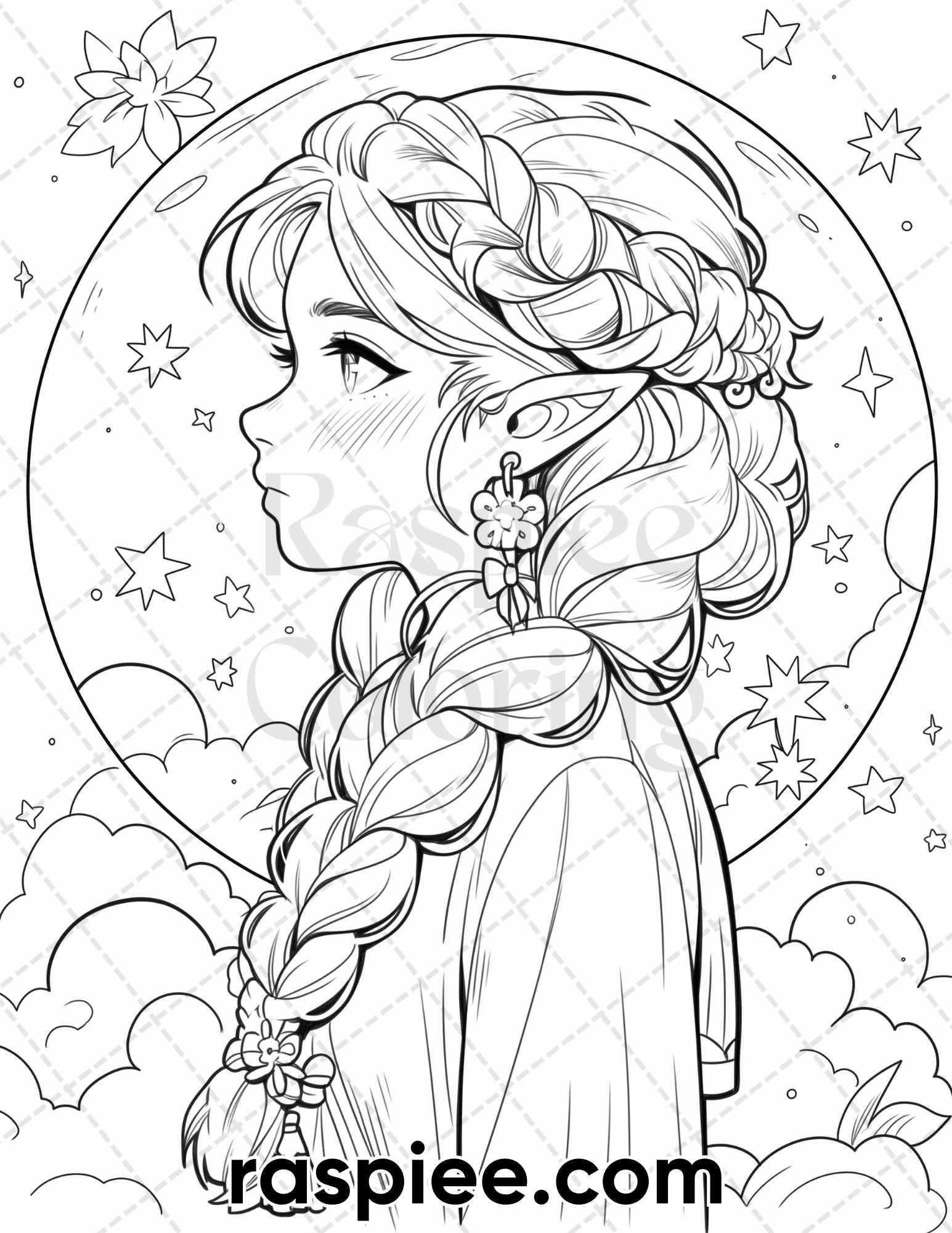 Cute druid girl grayscale coloring pages for adults printable pdf â coloring