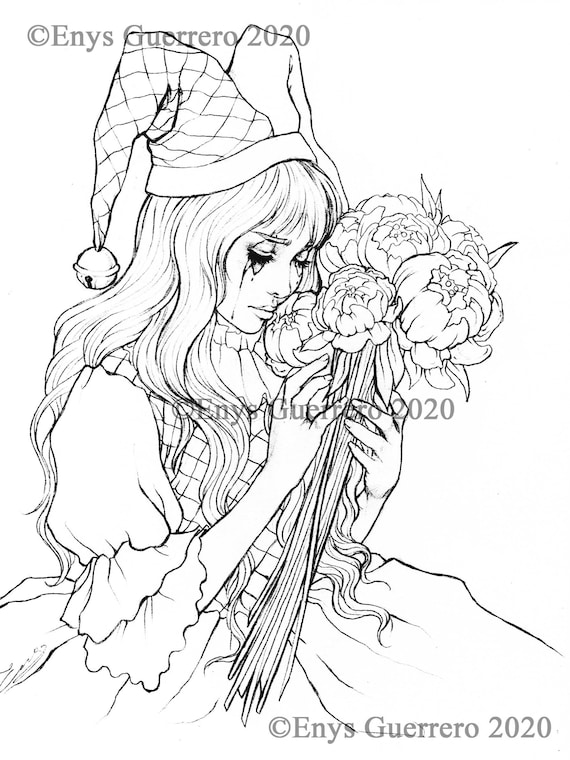 Only your flowers left coloring page goth fantasy printable download jpg by enys guerrero