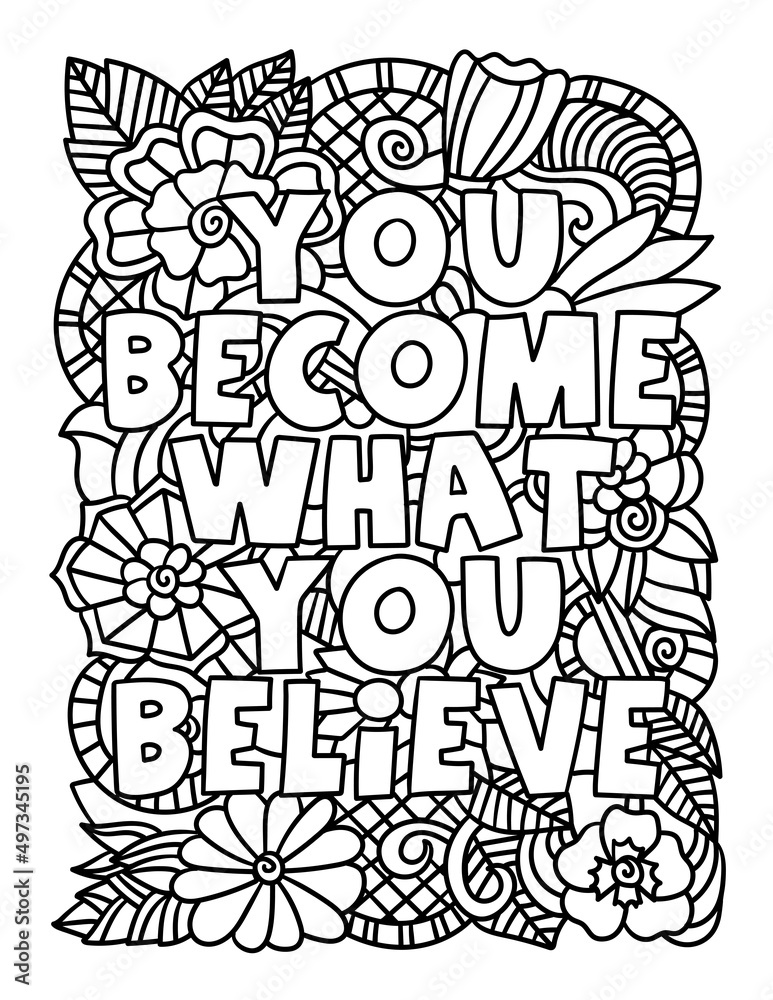 Motivational floral quote coloring page for adults vector