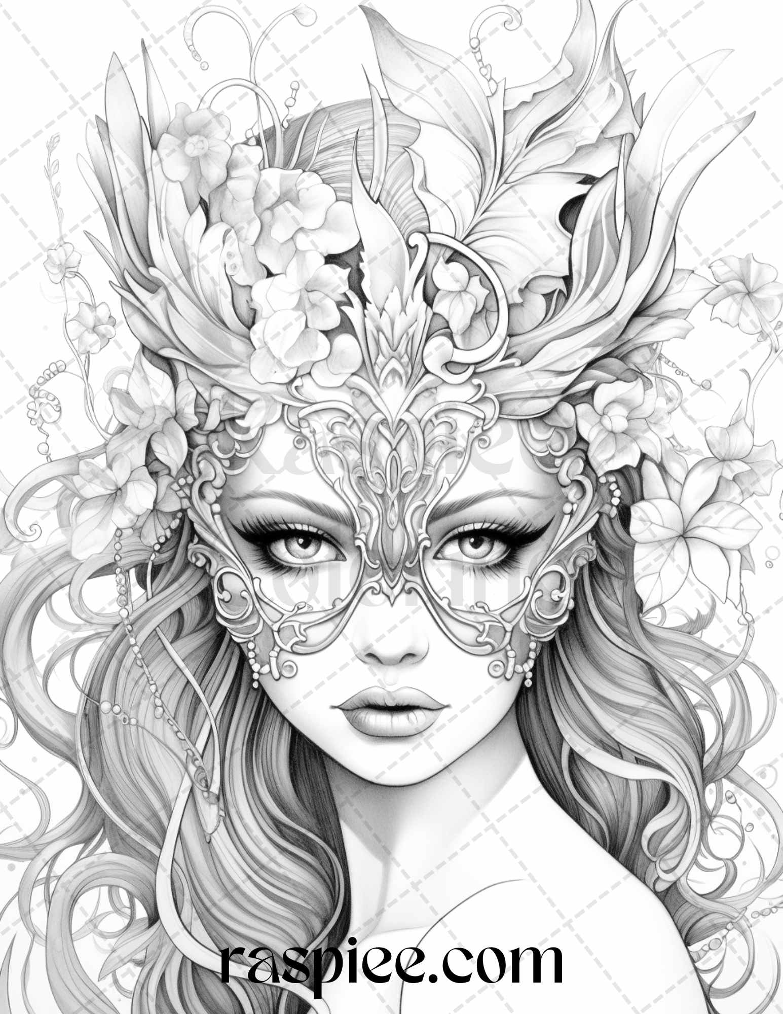 Masquerade girls grayscale coloring pages printable for adults pdf â coloring