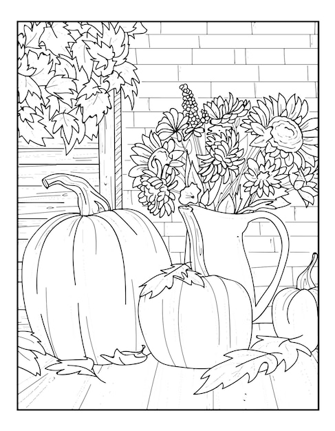 Premium vector autumn scenes coloring pages for adults kdp coloring page