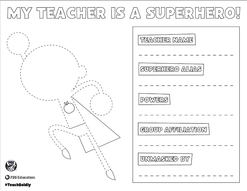 Pbs kids on x teacher appreciation week starts monday may have your child draw their teacher superhero on this printable coloring page when you finish share it with us for a
