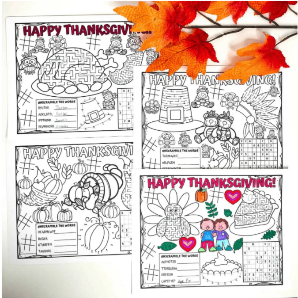 Free thanksgiving printables for the kids table