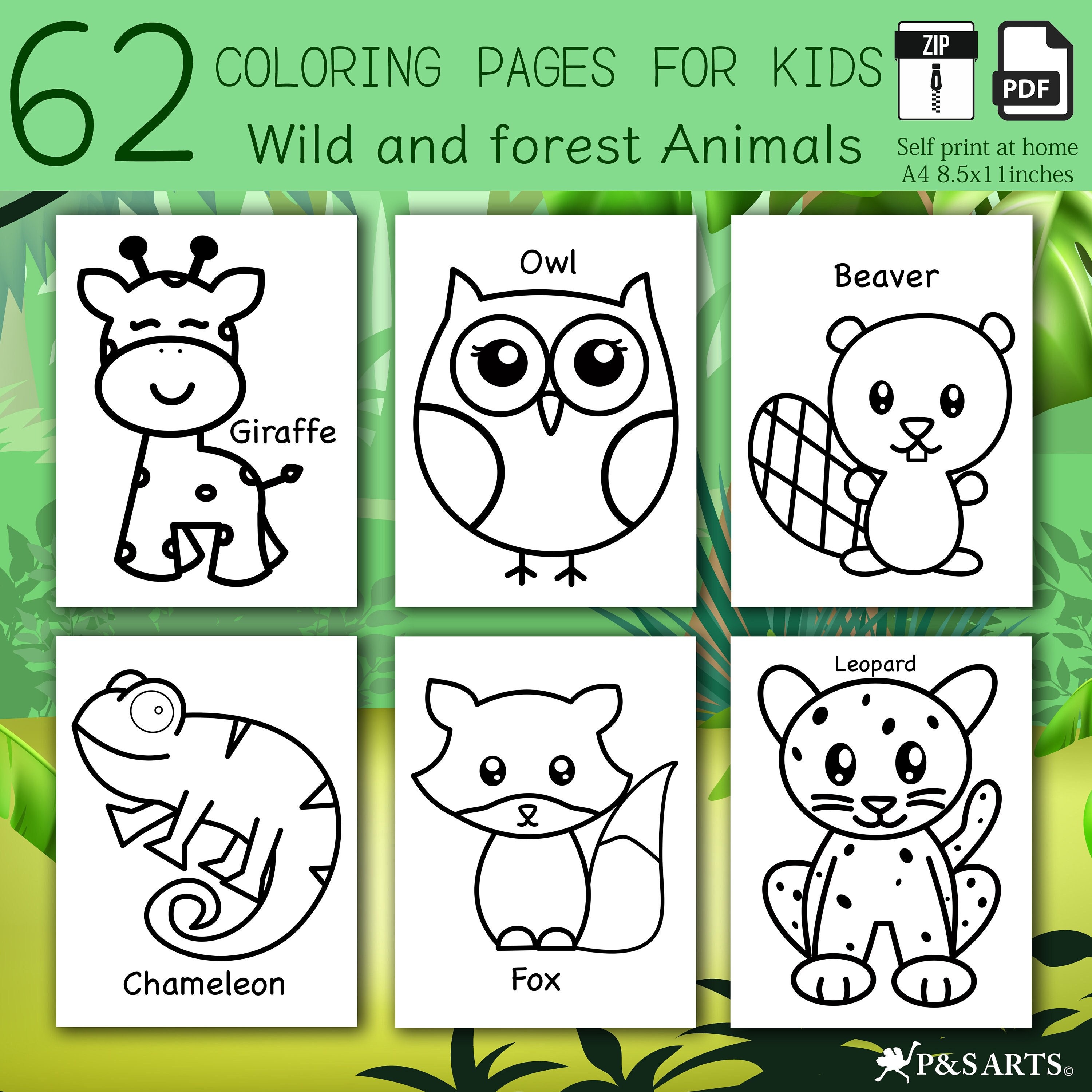 Wild and forest animals simple and jumbo printable coloring pages download now
