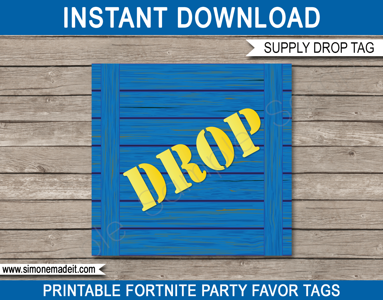 Printable fortnite supply drop party tags template thank you favor tags