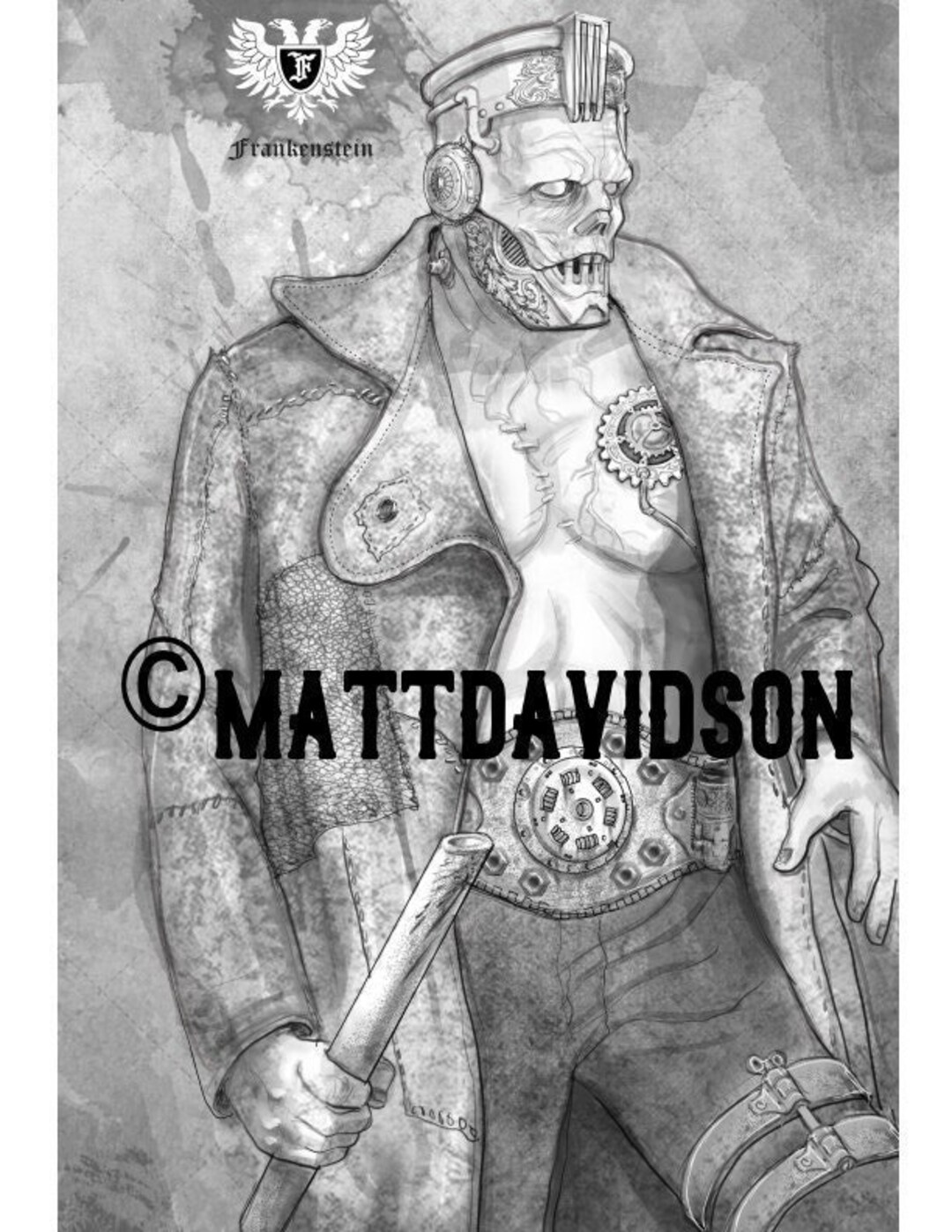 Coloring pages for adults steampunk frankenstein monster halloween grayscale colouring for grown ups instant download printable