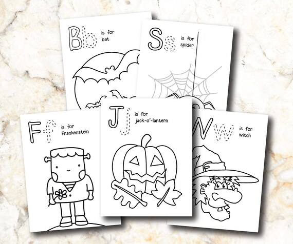 Halloween coloring pages for kids printable coloring sheets frankenstein cat bat pumpkin witch activities for kids set of
