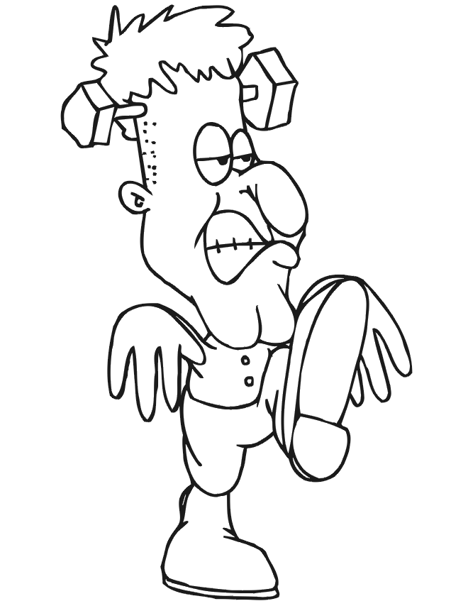 Frankenstein coloring page walking scowling