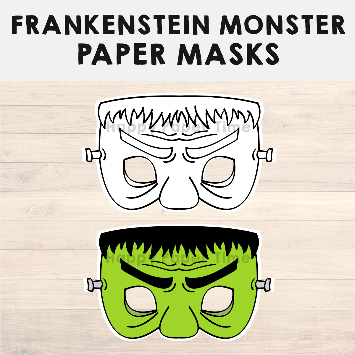 Frankenstein monster paper masks printable halloween coloring costume craft made by teachers