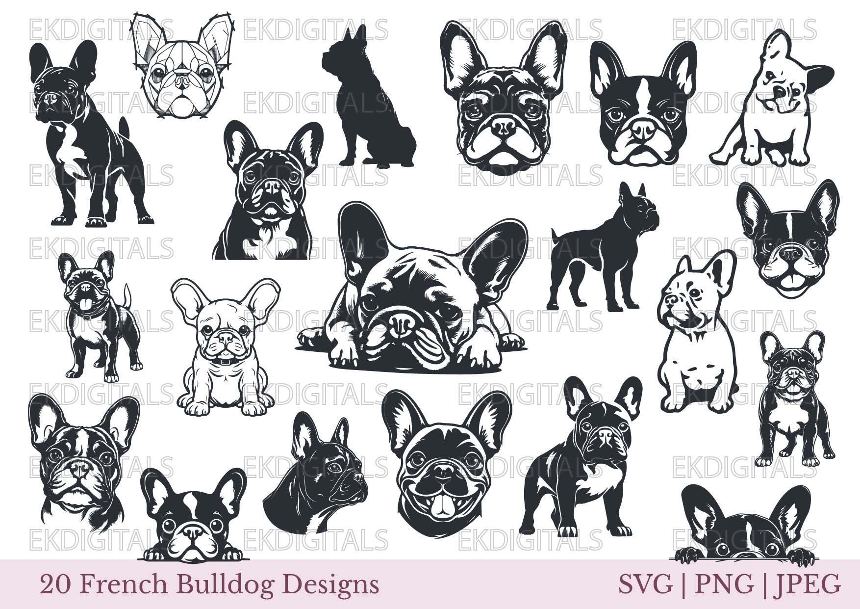 French bulldog bundle logo vinyl stencil frenchie clipart print cricut cutting files silhouette cameo svg png jpeg instant download