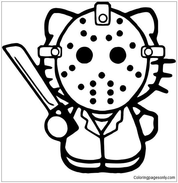 Hello kitty jason friday th coloring page