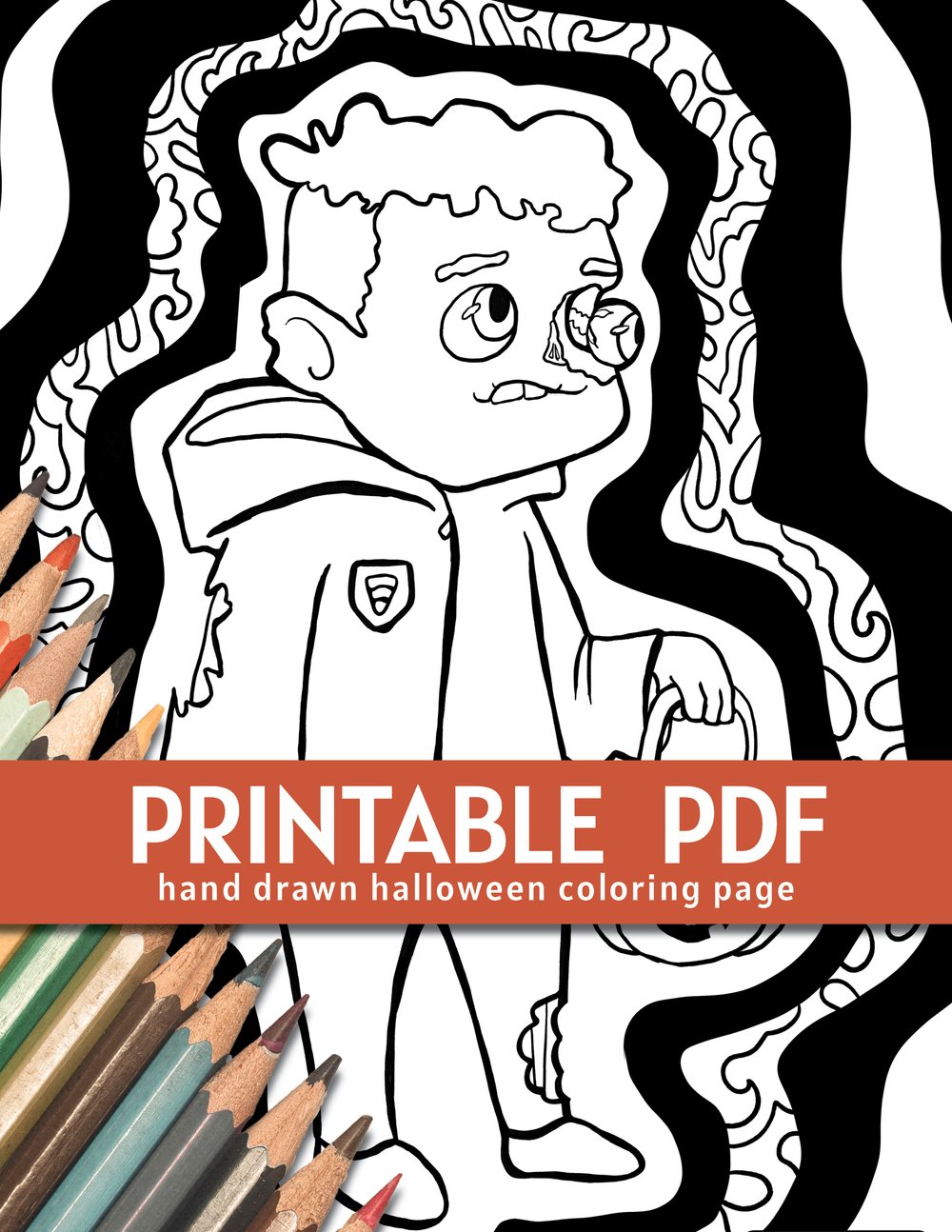 Spooky halloween zombie coloring page