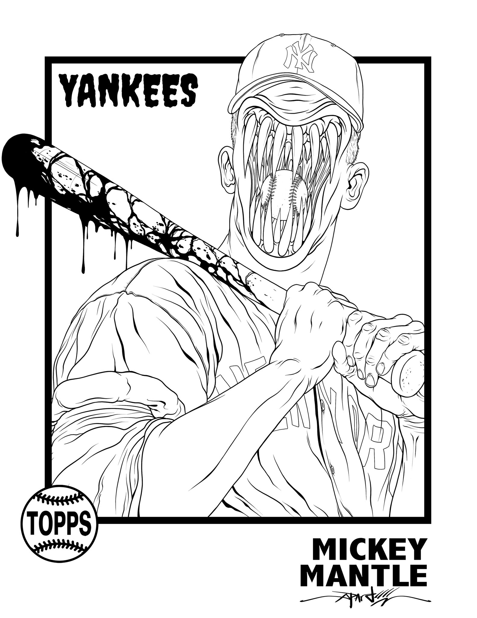Alex pardee on x my final two coloring pages for the series mickey mantle and honus wagner mickey mantle card still available here httpstcocrungdoshx httpstcojahgbvjac x