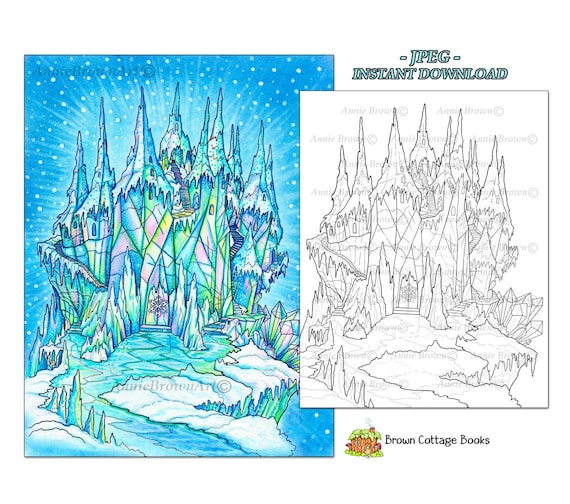 Castles coloring page fantasy art printable download line art coloring winter ice palace by annie brown hand