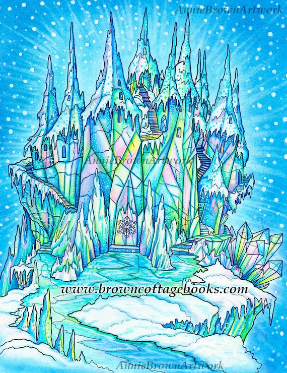 Castles coloring page fantasy art printable download line art coloring winter ice palace by annie brown hand