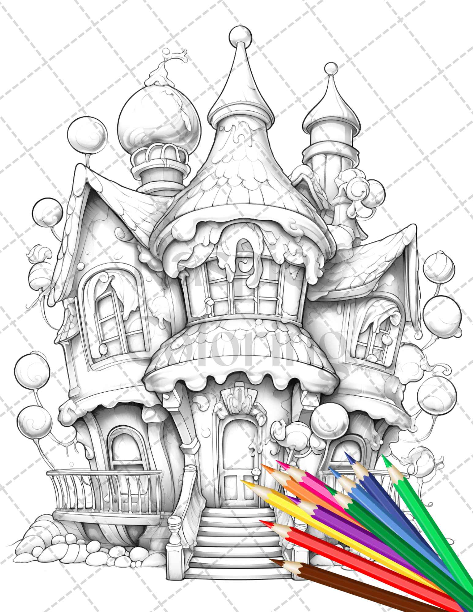 Ice cream houses grayscale coloring pages printable for adults and â coloring