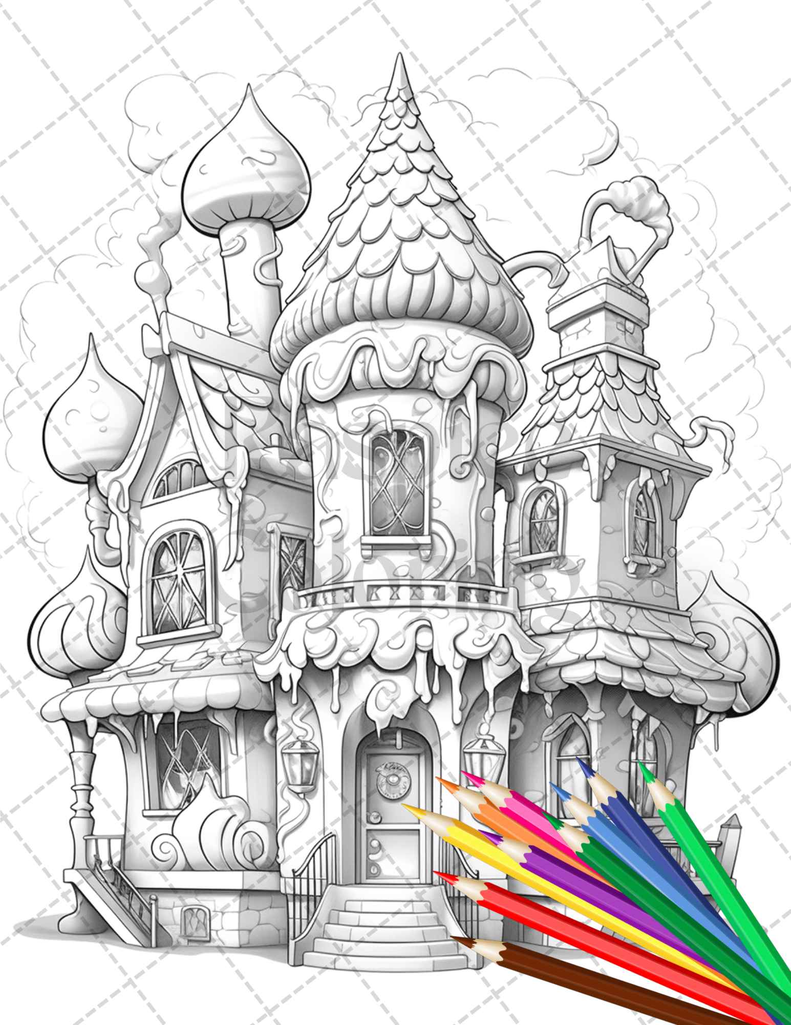Ice cream houses grayscale coloring pages printable for adults and â coloring