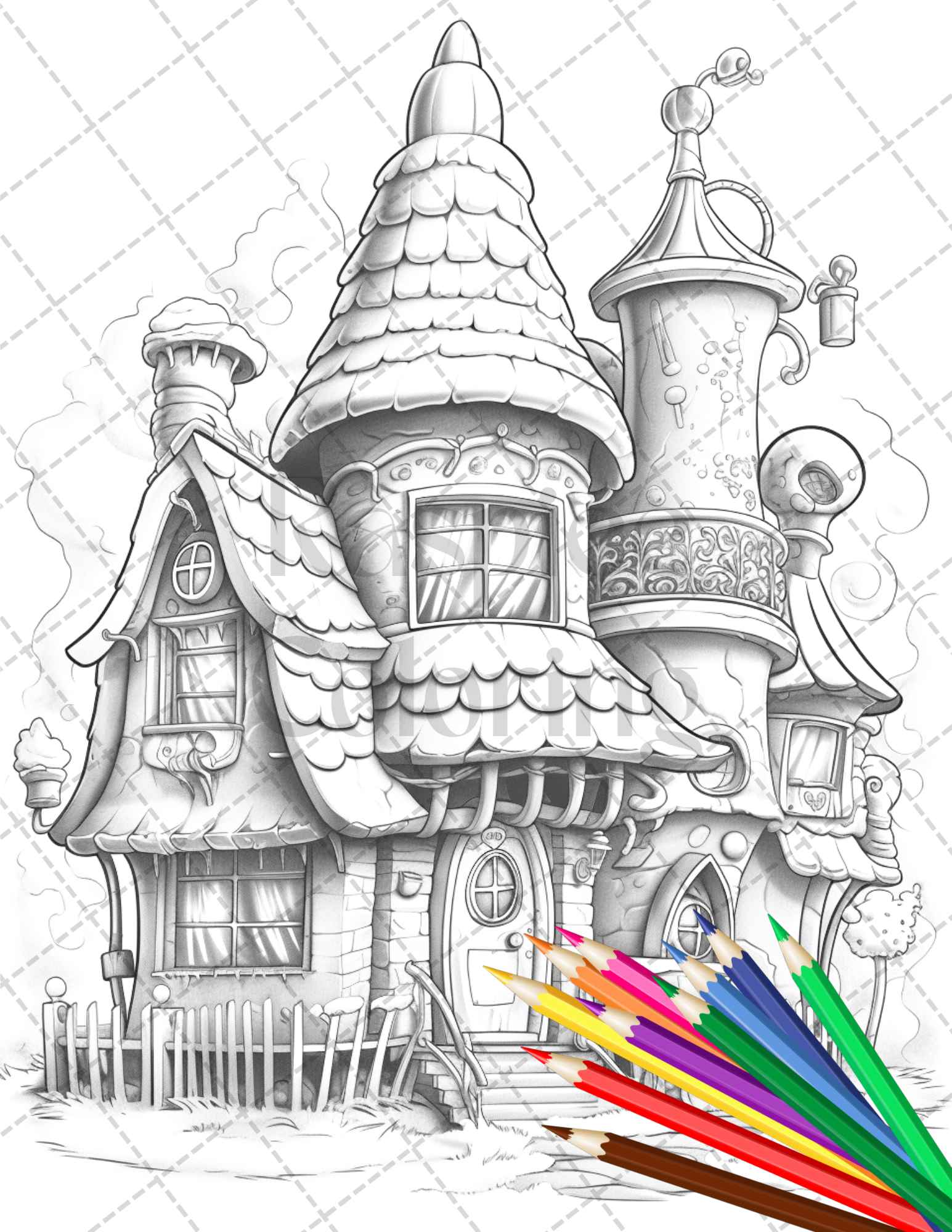 Ice cream houses grayscale coloring pages printable for adults and â coloring