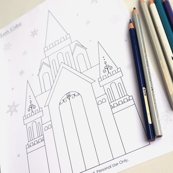Winter castle coloring sheet printable snow queen kids classroom activity house drawing sheet ice mansion birthday party template pdf