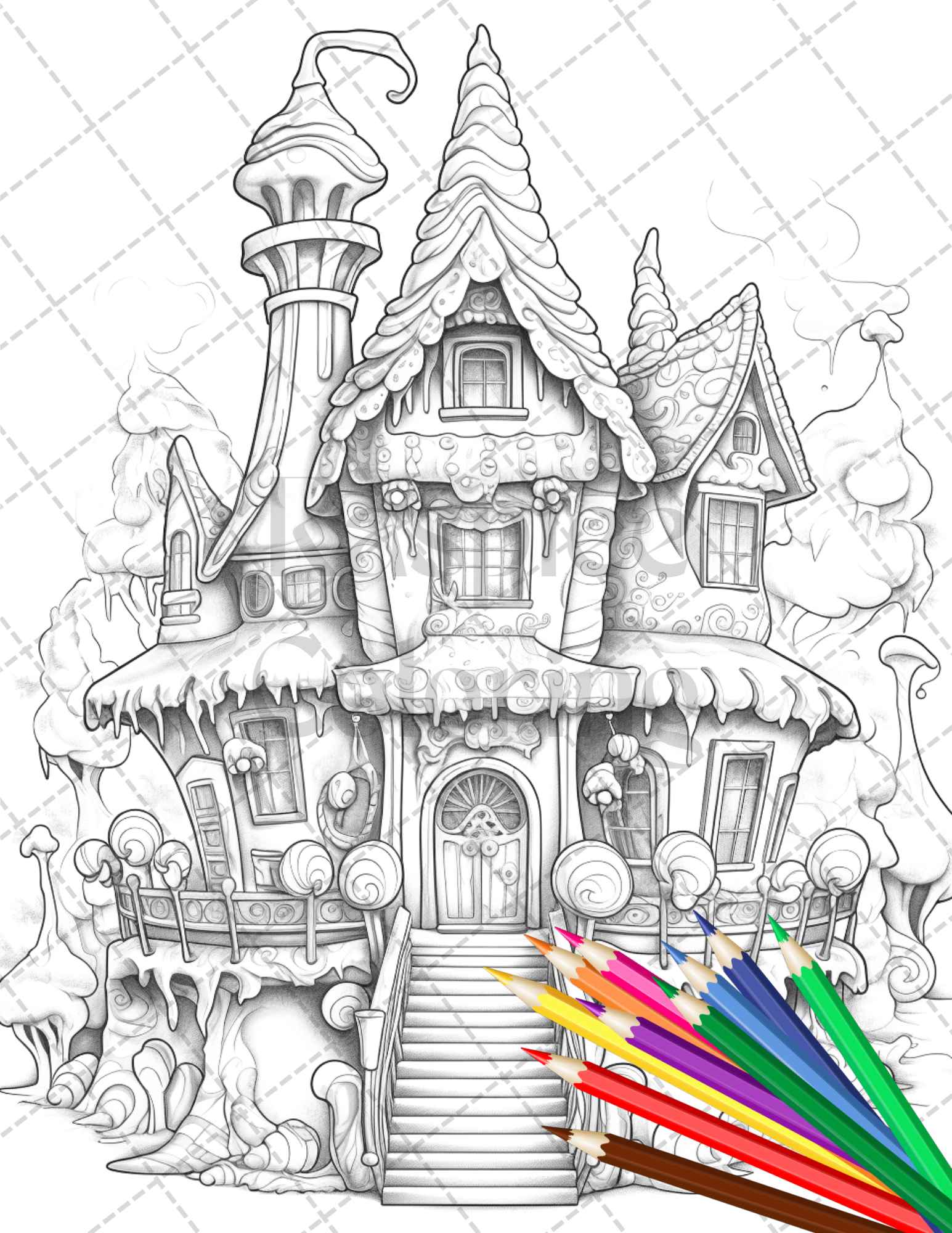 Ice cream houses grayscale coloring pages printable for adults and â coloring