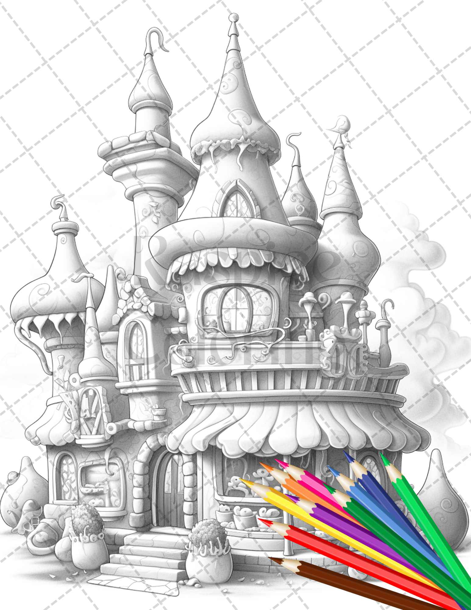 Ice cream houses grayscale coloring pages printable for adults and â coloring