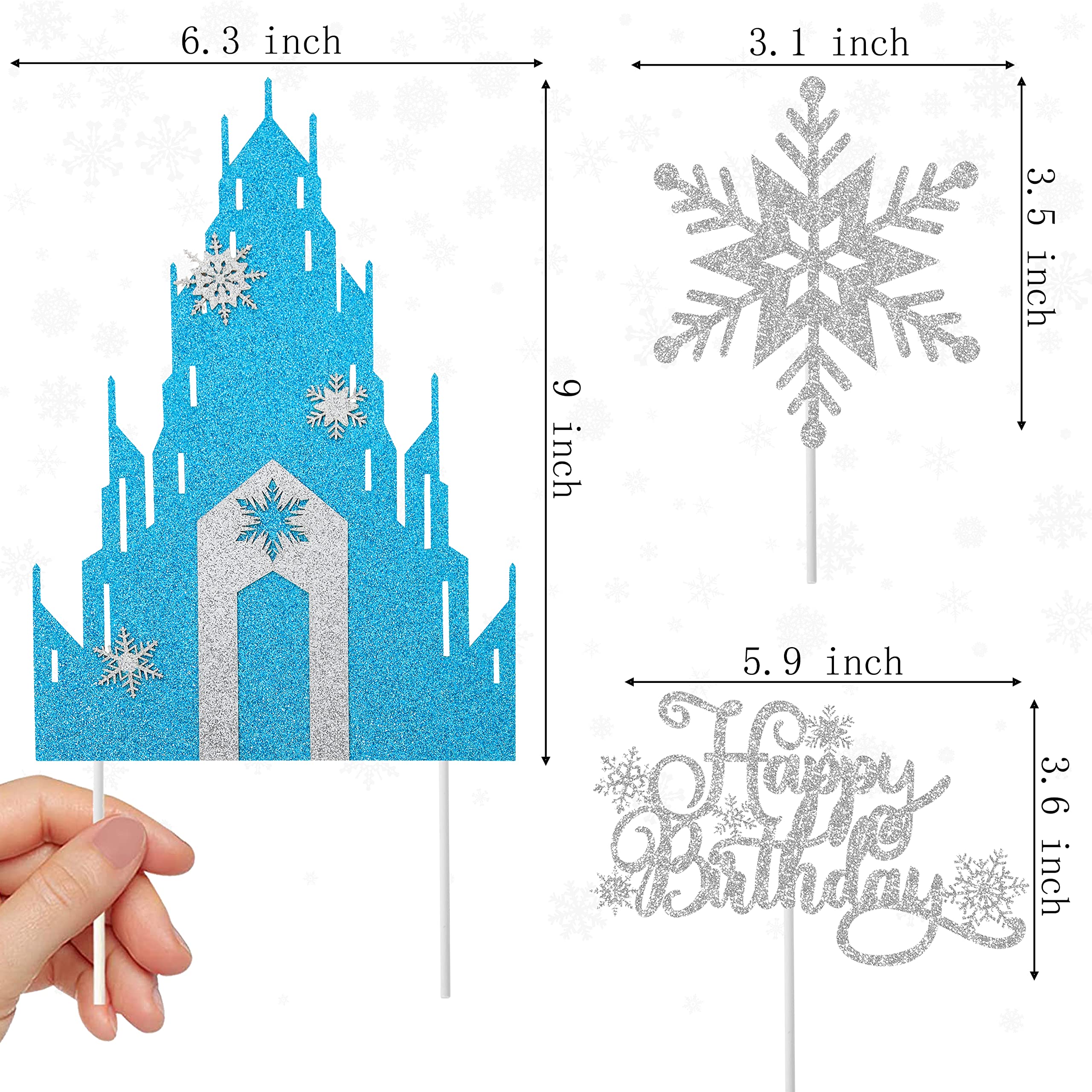 Frozen castle cake topper pcs glitter snowflake cake topper for winter wonderland themed birthday party frozen castle themed baby shower supplies grocery gourmet food