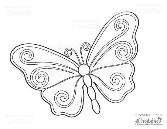 Free swirl butterfly printable coloring page