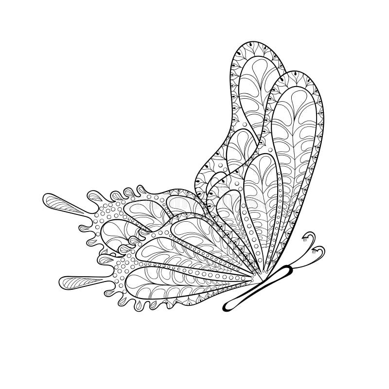 Hand drawn zentangle tribal flying butterfly for adult anti stress coloring pages post card t