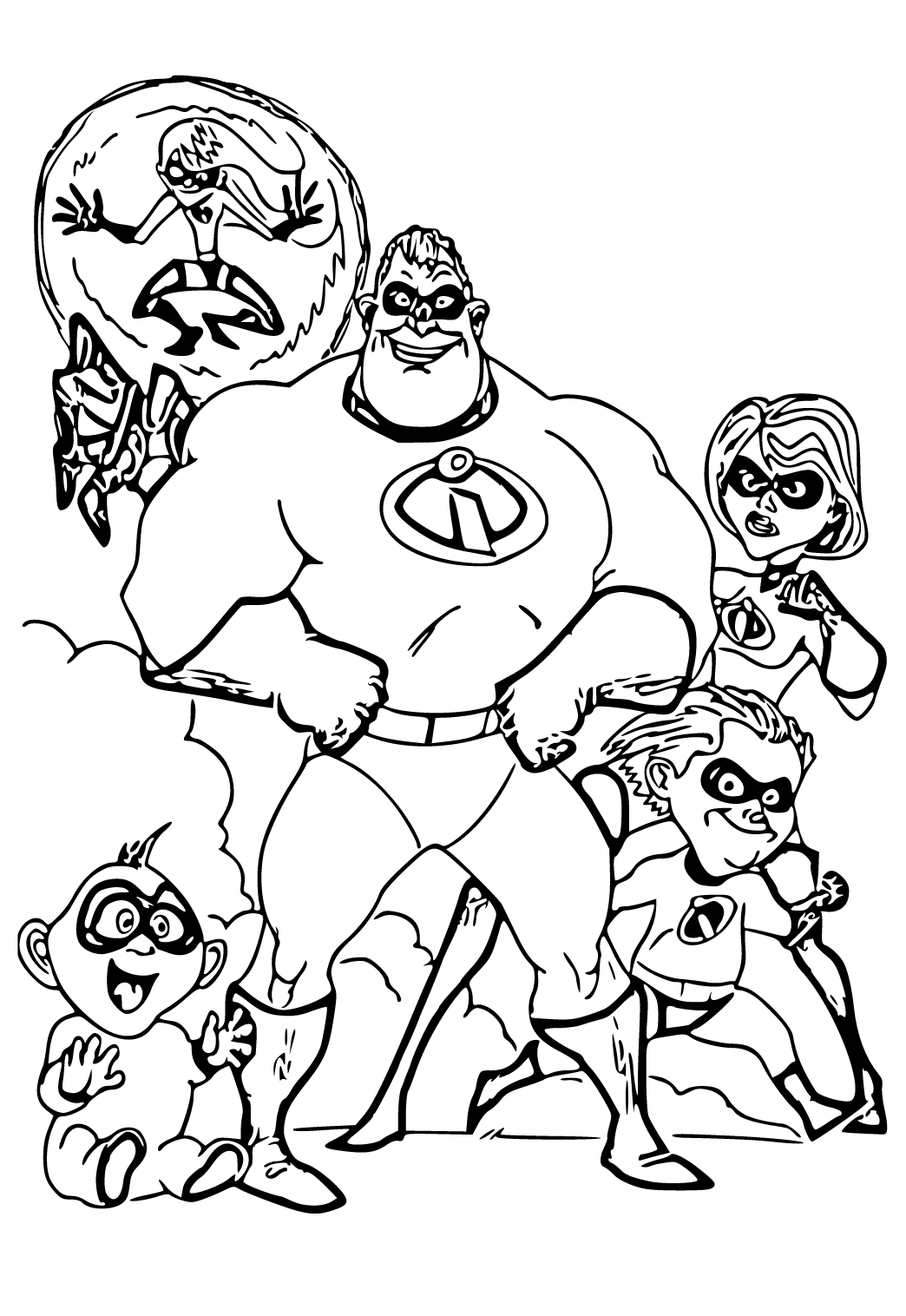 Free printable incredibles funny coloring page for adults and kids