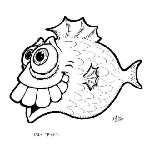 Funny cartoon fish coloring page free printable coloring pages