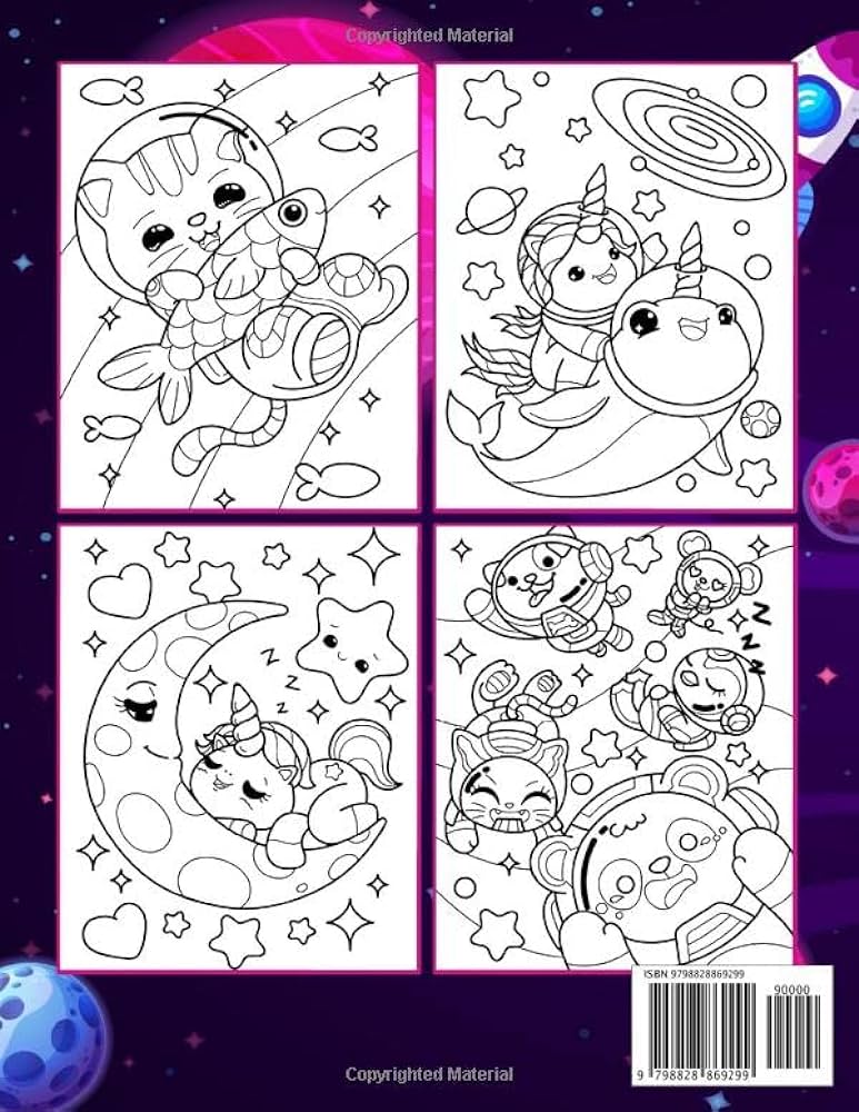 Kawaii galaxy coloring book stunning coloring pages featuring space astronaut pandas sushis ts dogs planets solar systems great gift for all ages to have fun and more world painting
