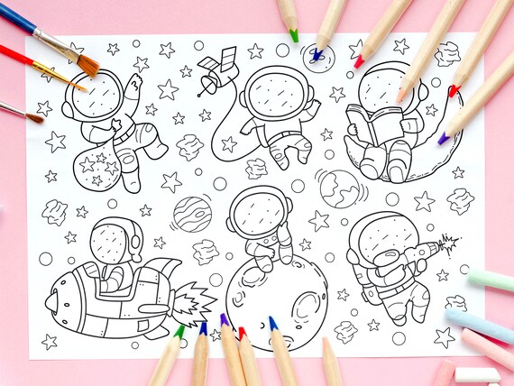 Space coloring page printable galaxy coloring sheet for kids pdf instant download