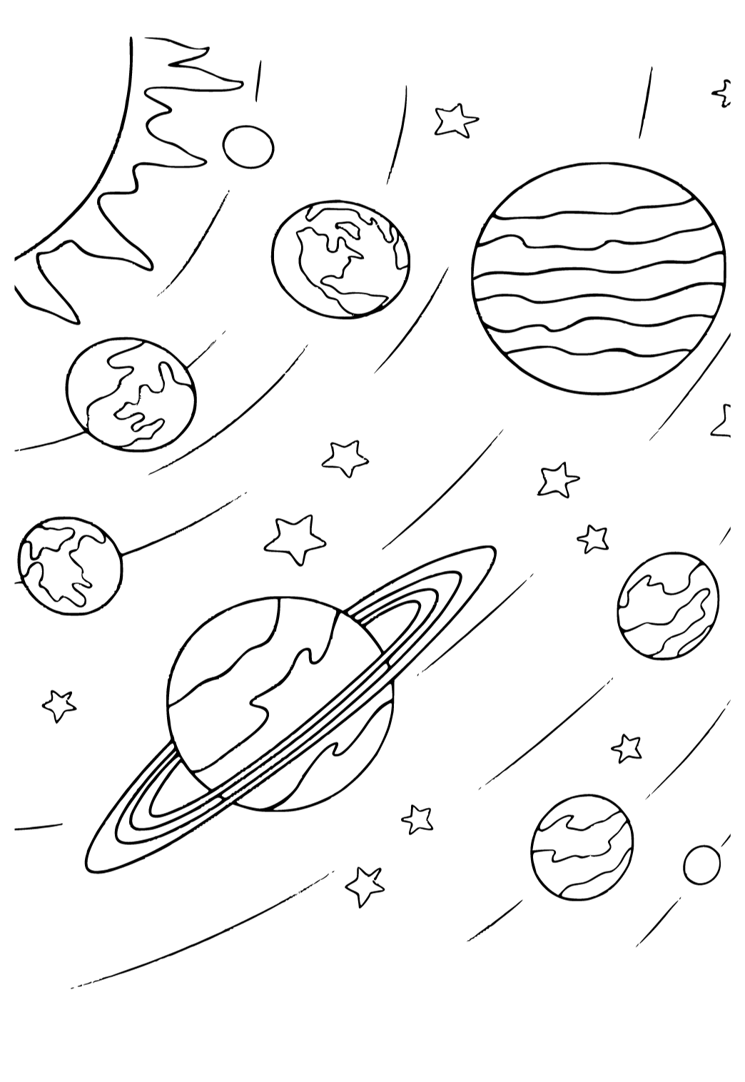 Free printable galaxy planets coloring page for adults and kids
