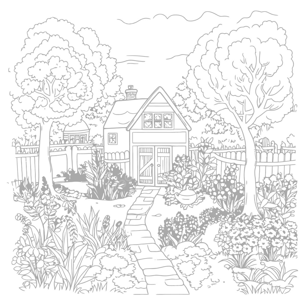 Coloring book printable garden house picture best of beautiful coloring book page outline sketch drawing vector house drawing book drawing wing drawing png and vector with transparent background for free download
