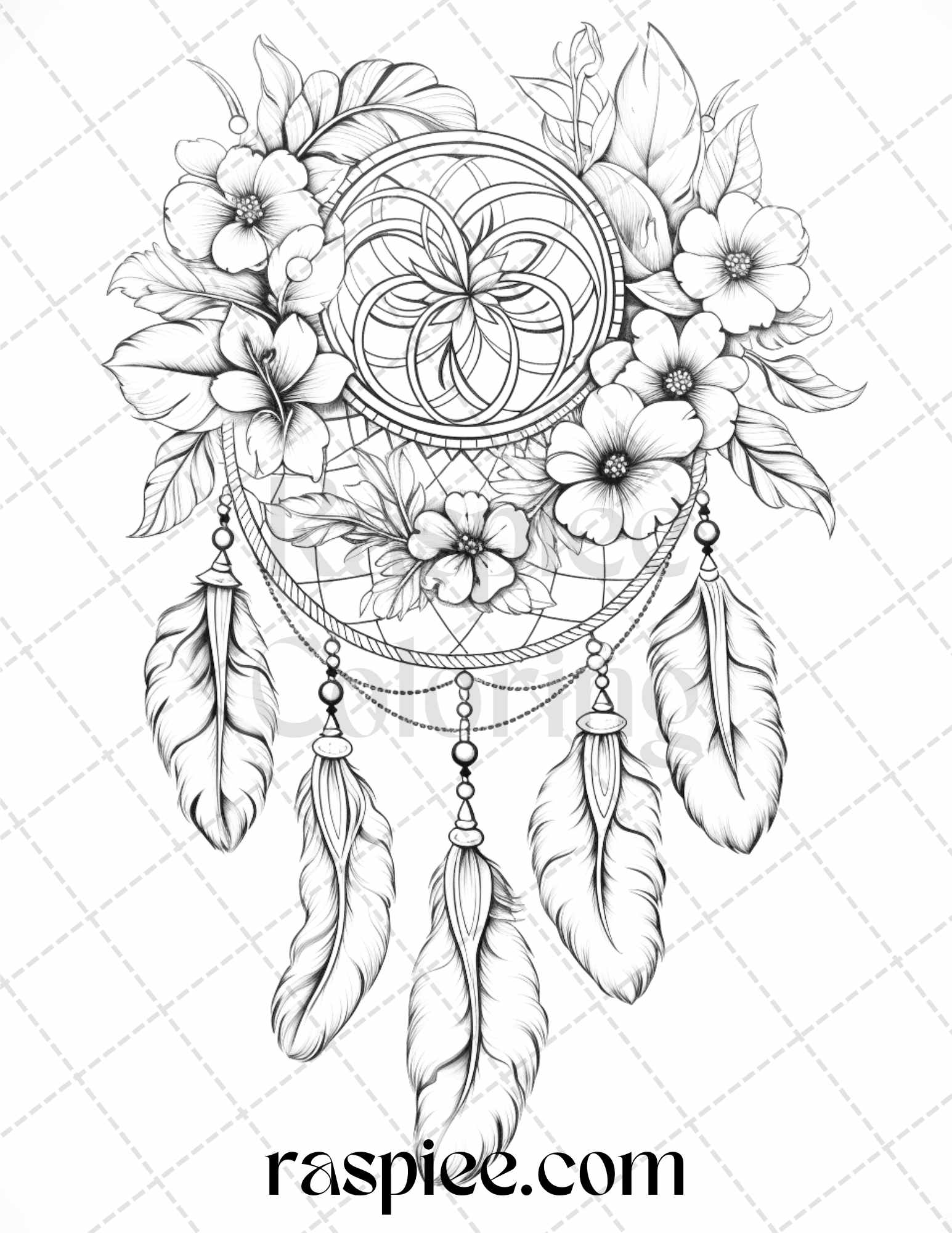 Flower dreamcatcher grayscale coloring pages printable for adults â coloring