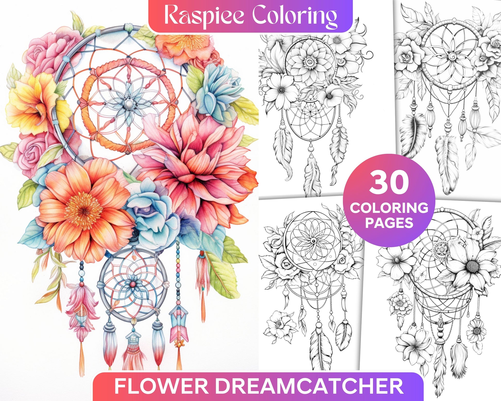 Flower dreamcatcher grayscale coloring pages printable for adults â coloring
