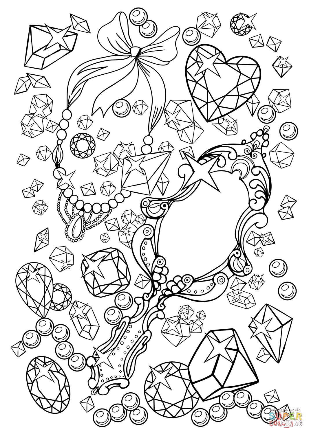 Gemstones and vanity mirror coloring page free printable coloring pages