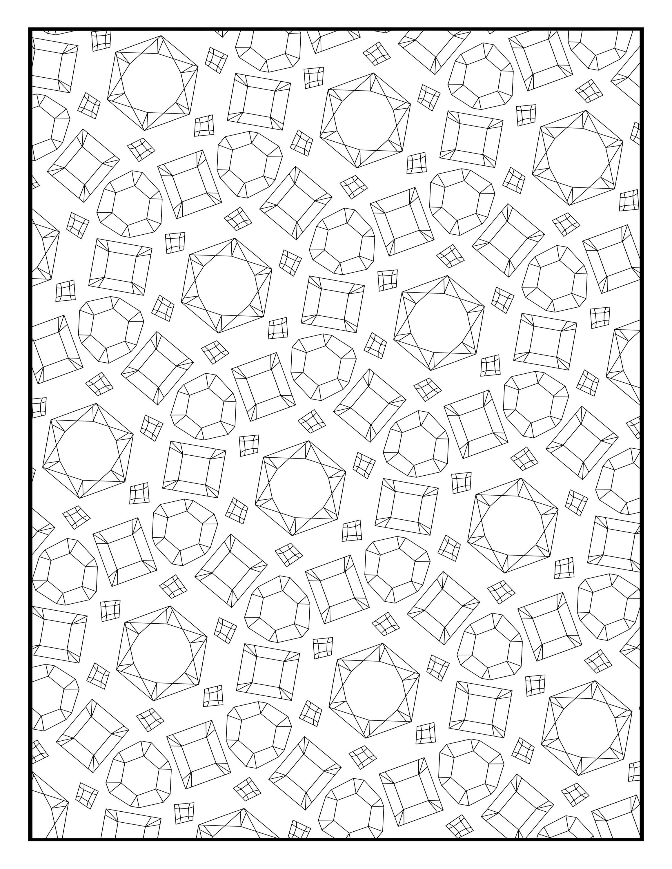 Coloring page jewel gemstone geometric pattern printable