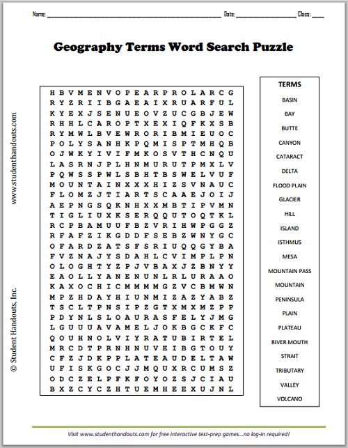 Geography terms word search puzzle